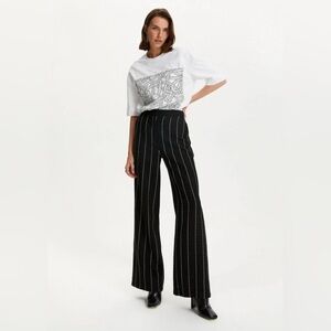 Nocturne High Waisted Pintuck Stitched Straight Wide Leg Pants
